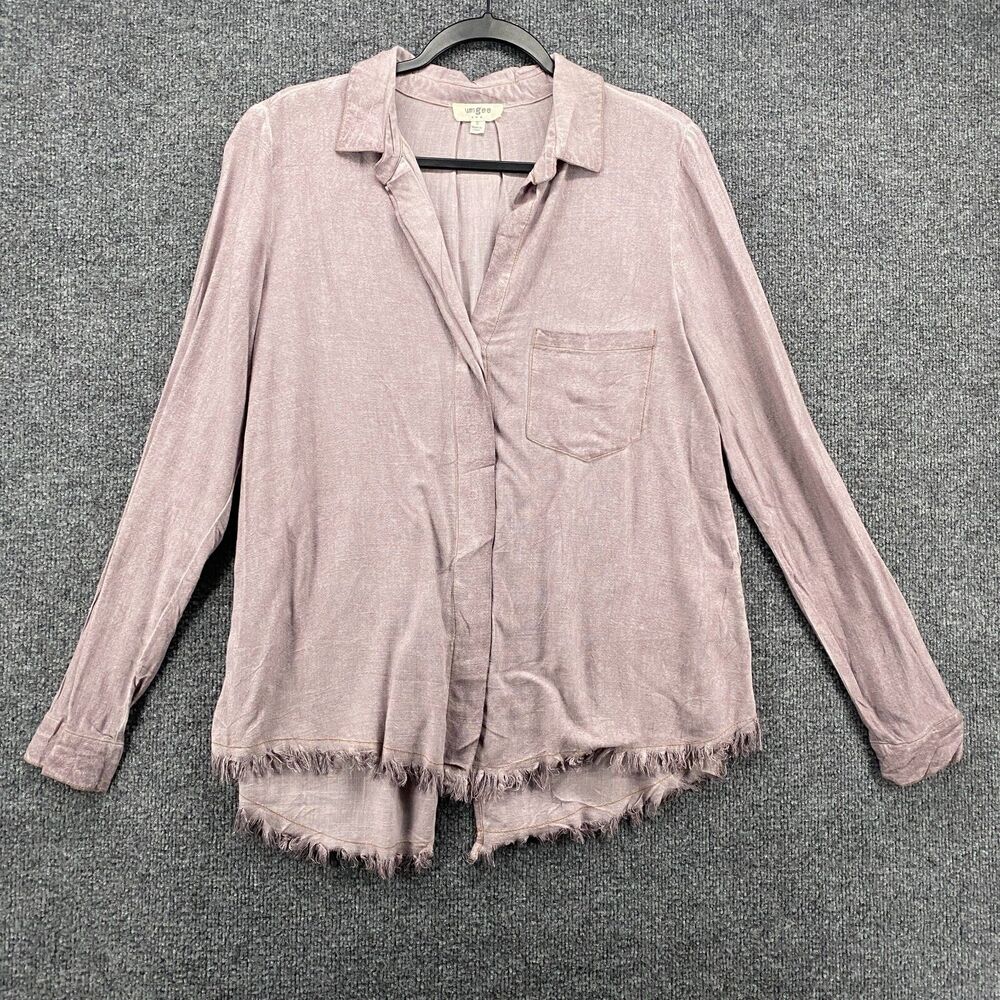UMGEE Blouse Top Womens S Purple Linen Cotton Button Up Western Casual Boho